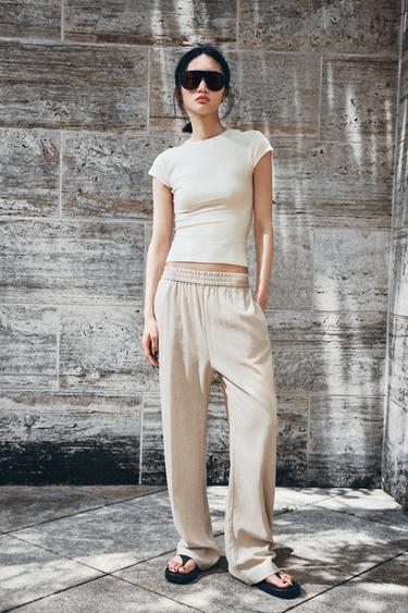 STRAIGHT TROUSERS WITH LINEN - Light beige by Zara