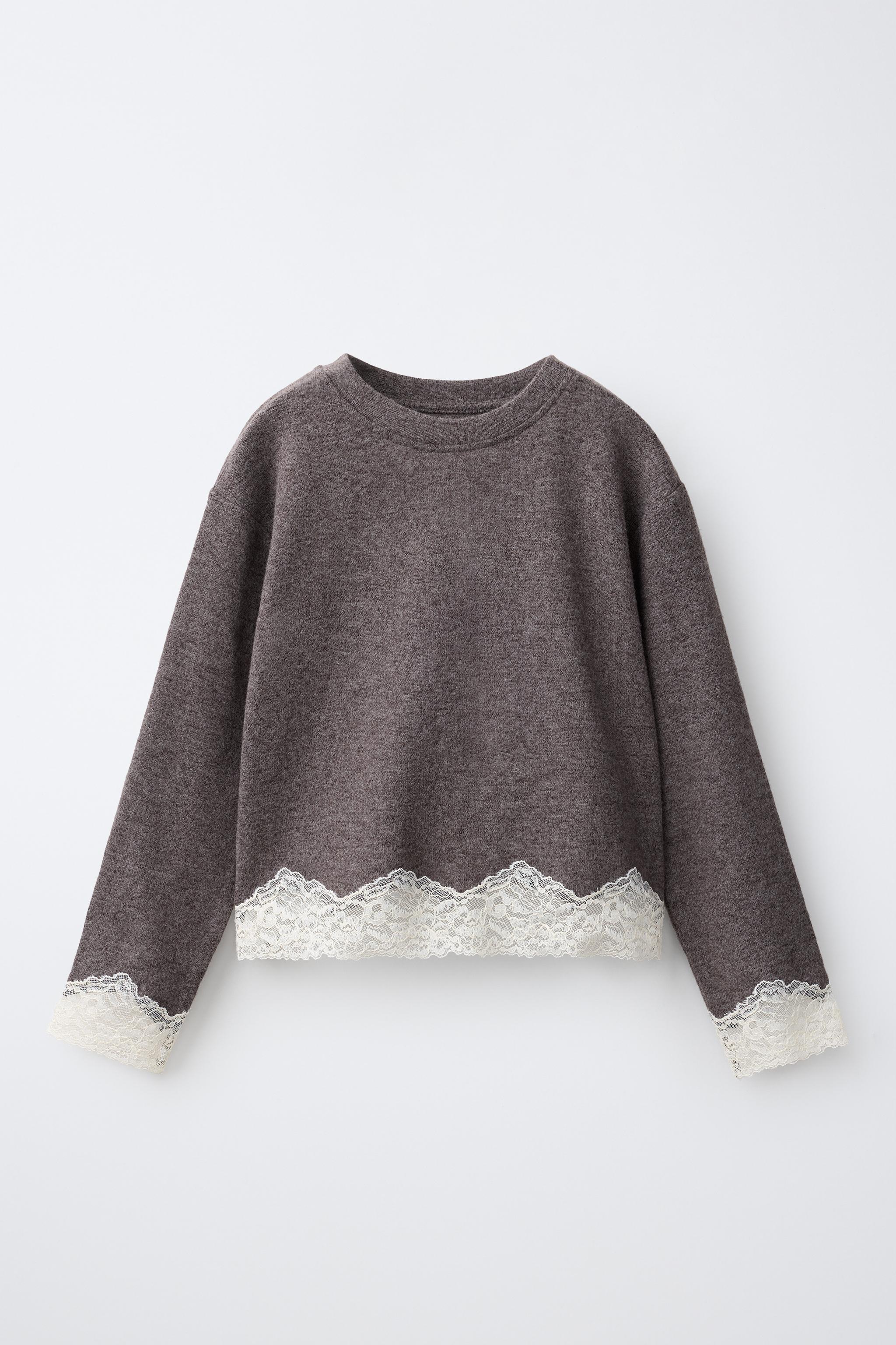 ソフトタッチレースTシャツ - ブラウン | ZARA Japan / 日本
