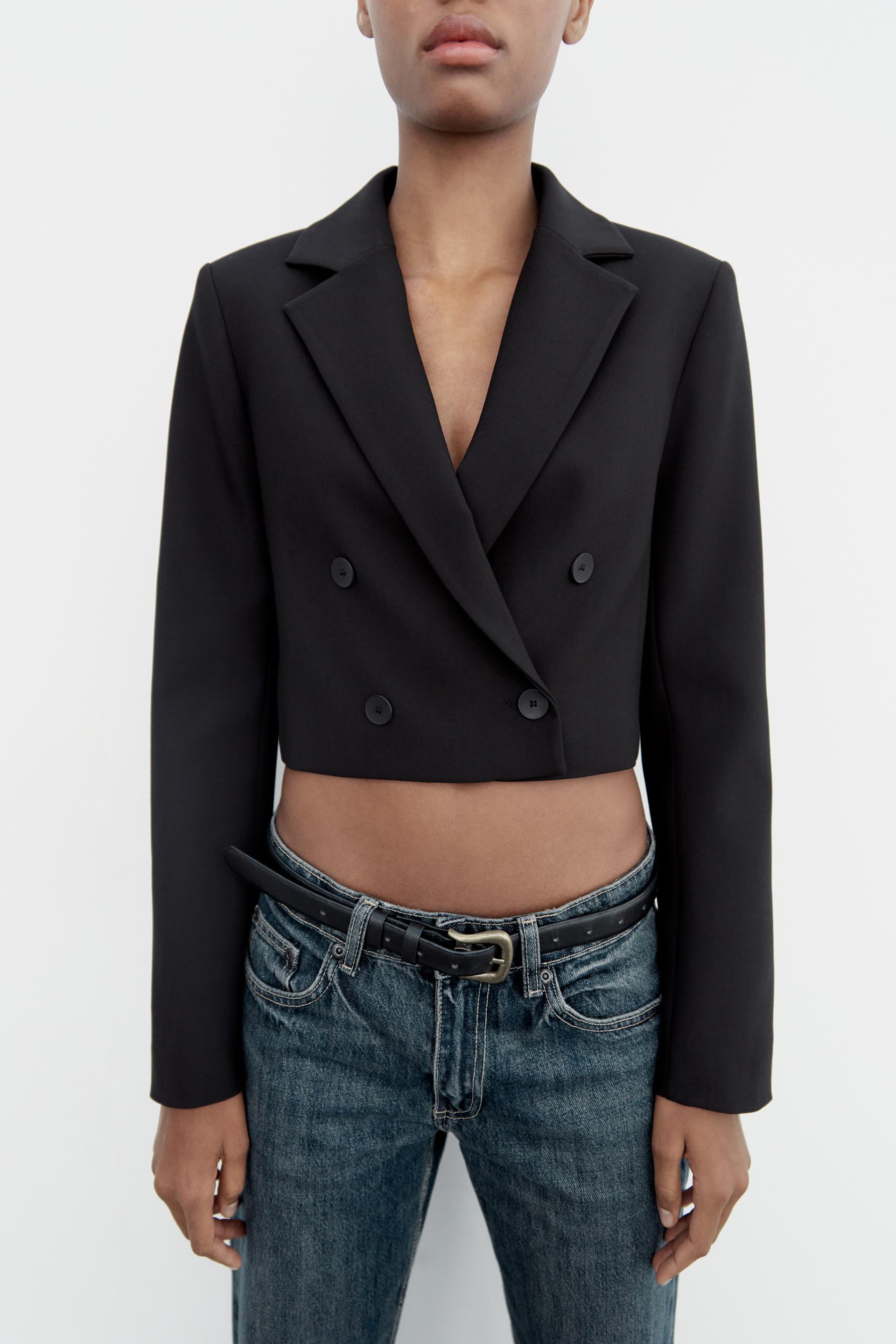 STRAIGHT BLAZER WITH PADDED SHOULDERS - Black
