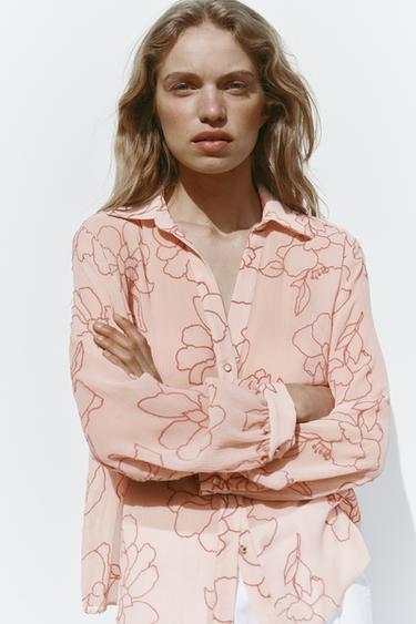 Loose-fitting floral shirt - Pale pink by Zara - Image 1