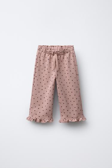 PRINTED FRILL PLUSH TROUSERS - Pastel pink by Zara