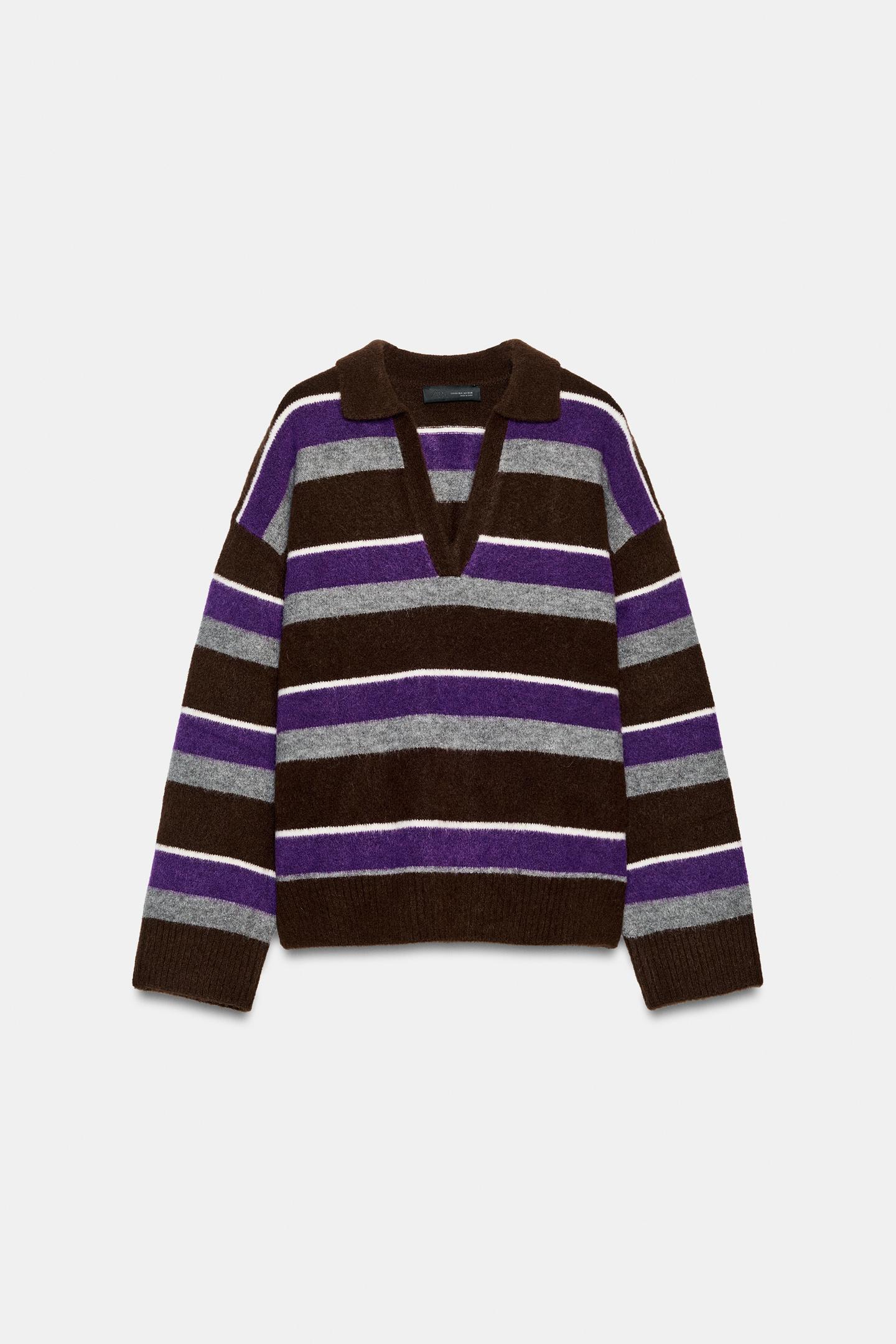 Женское поло Zara Striped Knit Polo, цвет: Разноцветный — фото 1