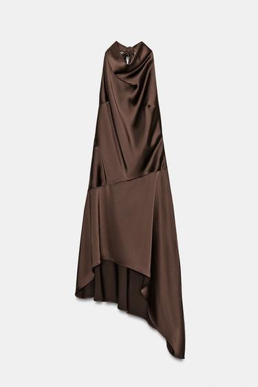 ASYMMETRIC SHORT DRESS WITH BOW - Brown by Zara