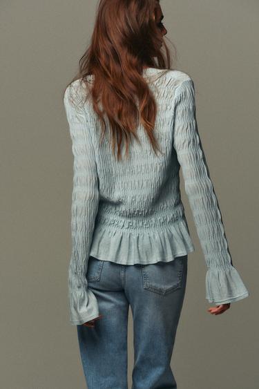 GILET EN MAILLE PLIS - Bleu clair de Zara - Image 3