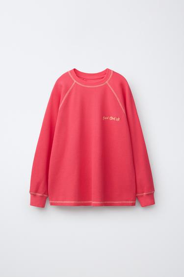 WAFFLE KNIT SLOGAN SWEATSHIRT - Red by Zara