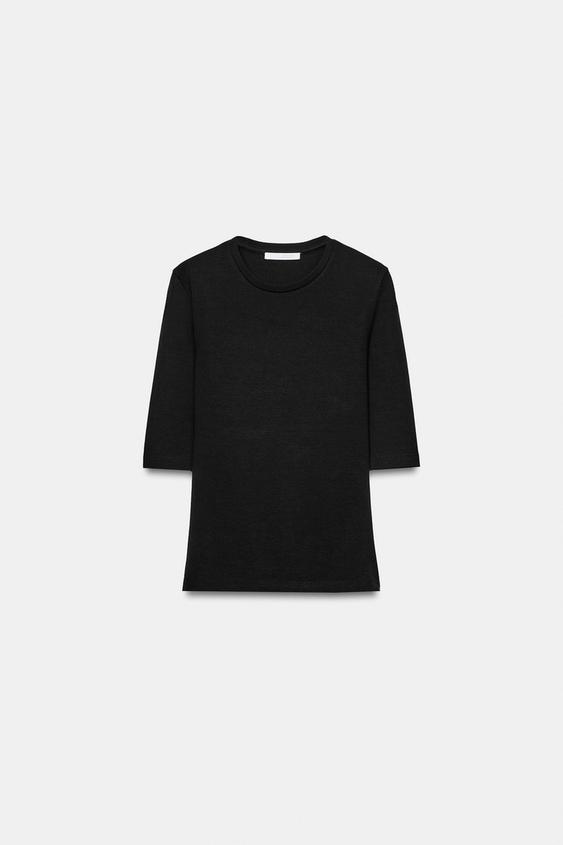 ELBOW-SLEEVE T-SHIRT - Black by Zara - Image 0