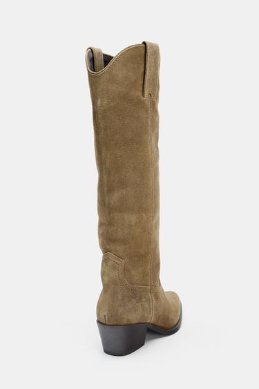 SPLIT SUEDE KNEE-HIGH BOOTS - Sand Brown by Zara - Image 6