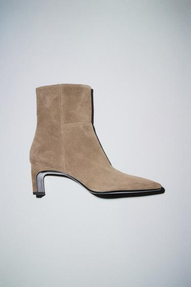 SUEDE KITTEN HEEL ANKLE BOOTS - Taupe Grey by Zara