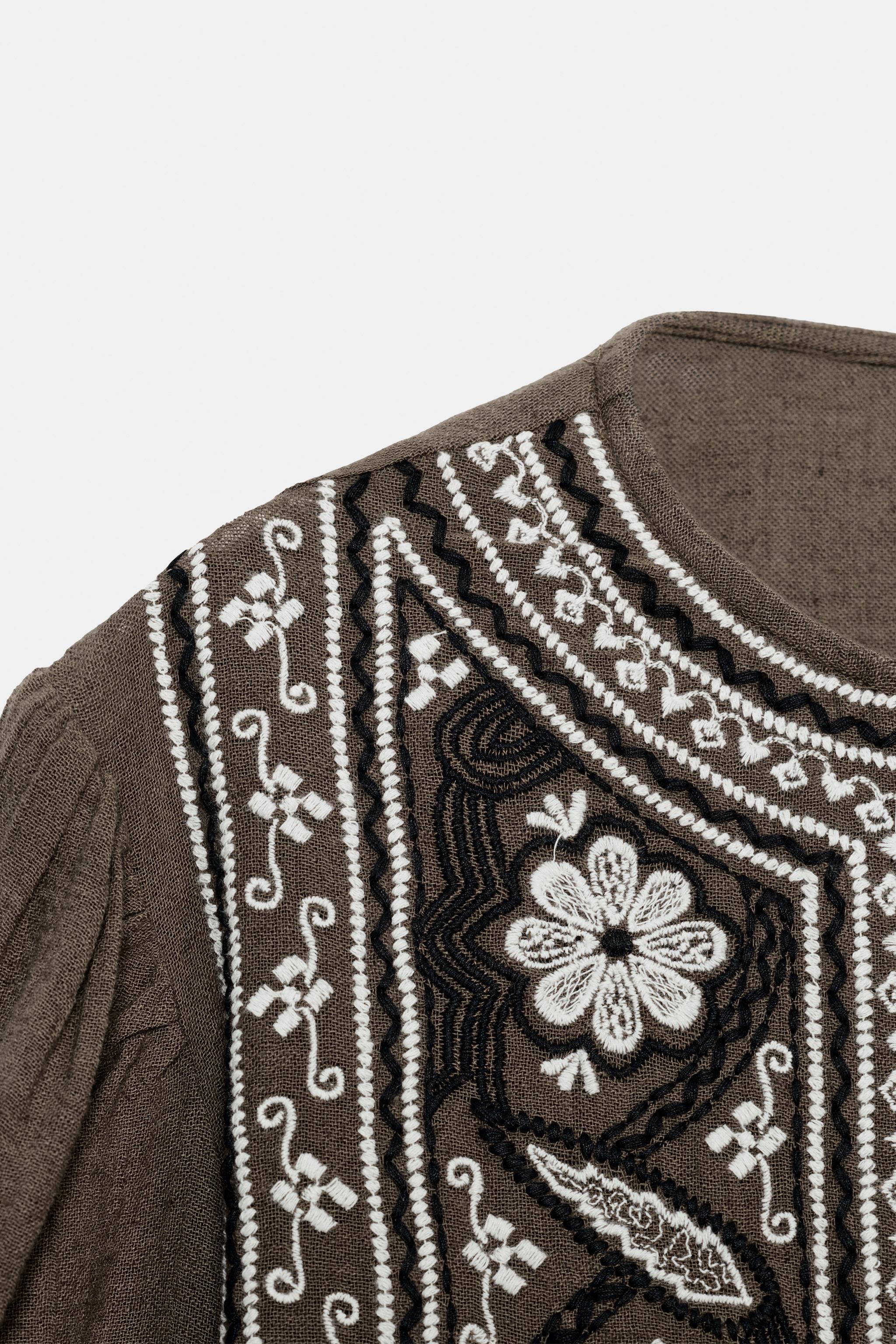 EMBROIDERED BIB BLOUSE - Dark khaki | ZARA South Africa