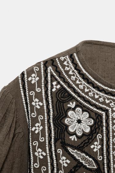 BLOUSE DEVANT BRODÉ - Kaki foncé de Zara - Image 7