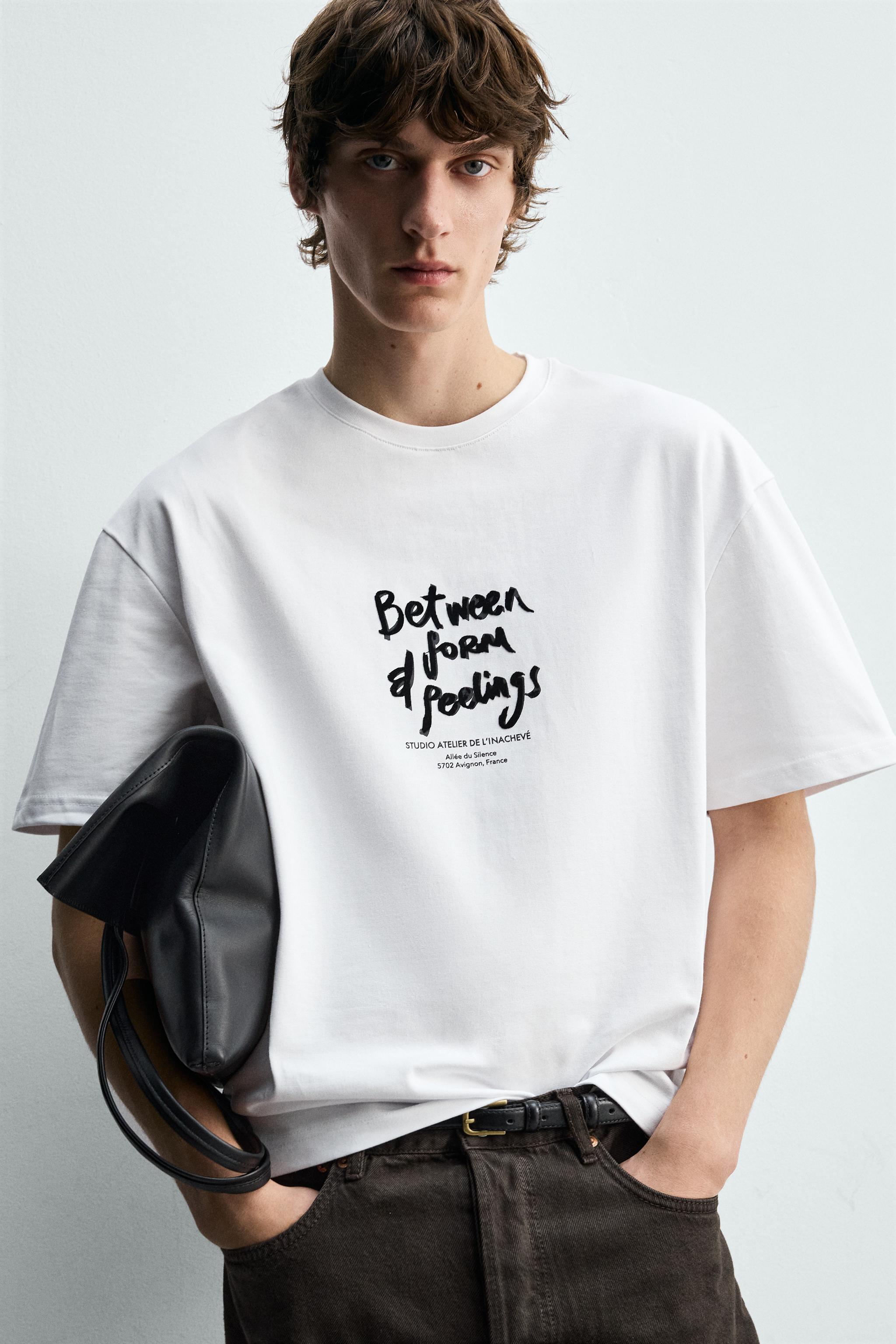 TEXTURED TEXT T-SHIRT - White | ZARA United States