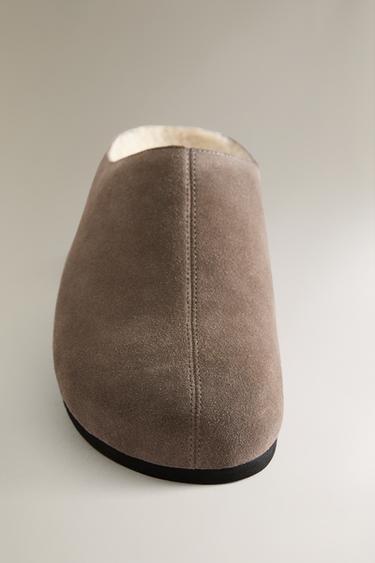 WARM MINIMALIST LEATHER CLOGS - Greyish by Zara - Image 4