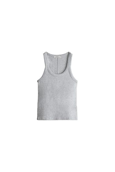 PLAIN COTTON TANK TOP - Grey by Zara