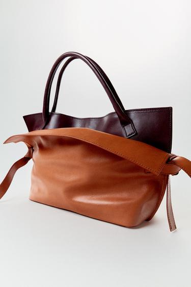 Zara LEATHER FLAP BAG - Beige