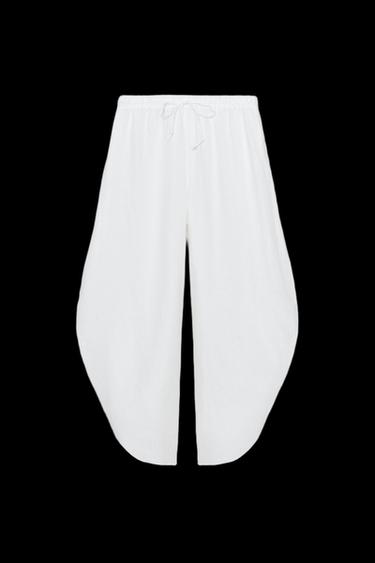 PANTALÓN LINO ABERTURAS ZW COLLECTION - Blanco de Zara