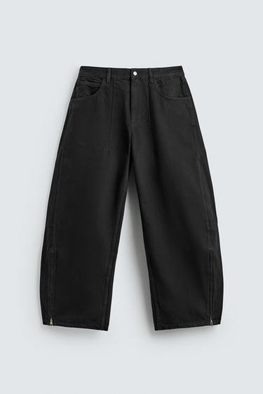 Zara 拉鍊燈籠牛仔褲 - 黑色