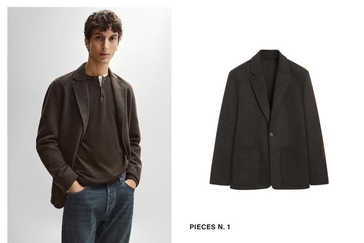 Houndstooth wool blend blazer — Brown