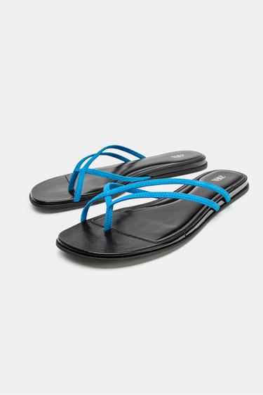 LEATHER STRAPPY SANDALS - Blue by Zara - Image 2