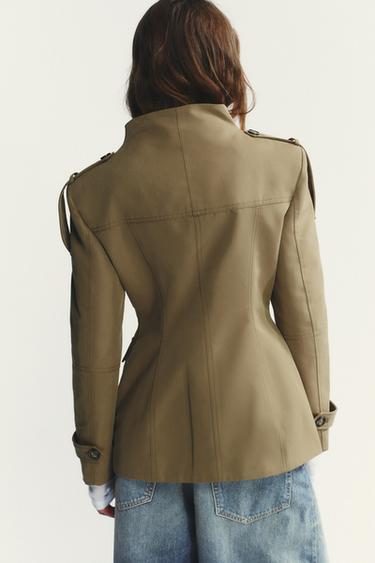 JACKET WITH SHOULDER TABS AND POCKETS - Light khaki by Zara - Image 6