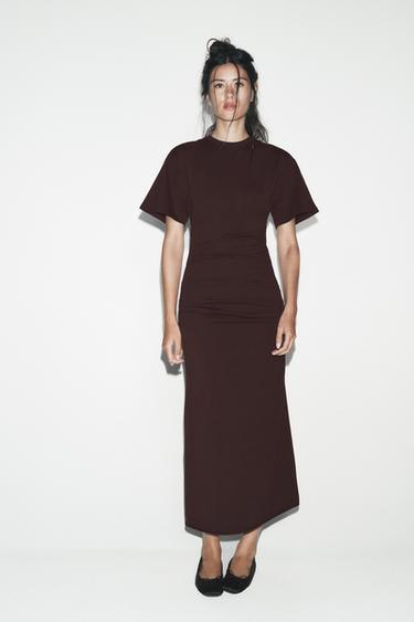 VESTIDO LARGO DRAPEADO - Marrón de Zara