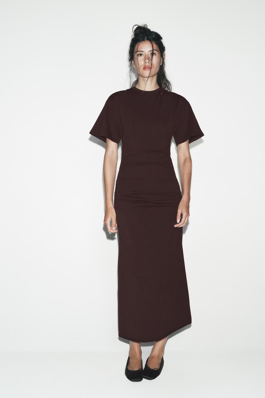 Zara - Long Draped Dress - Brown - S - Woman Zara - Long Draped Dress - Brown - S - Woman