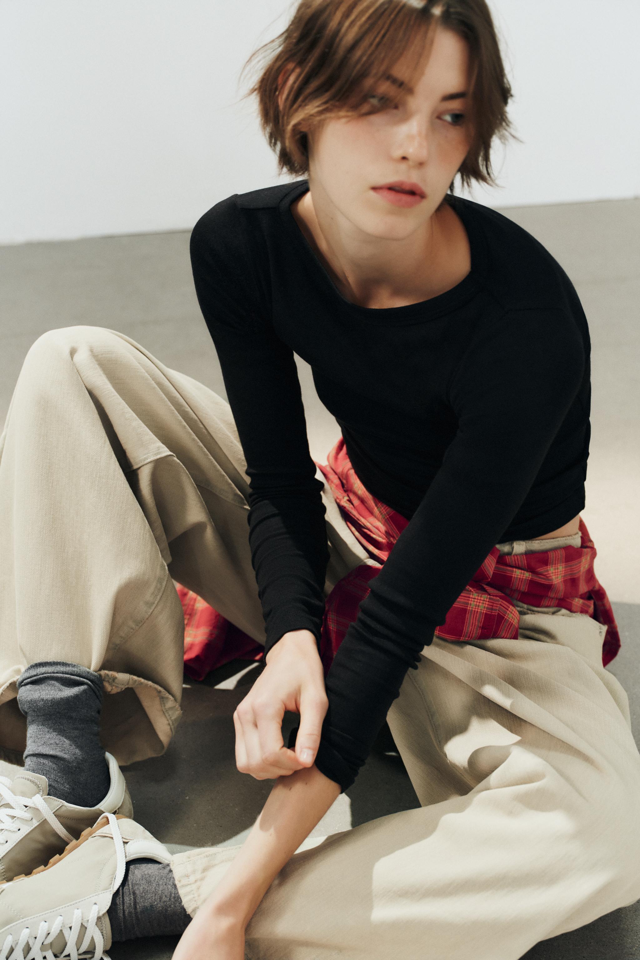 Женские футболки Zara BOAT NECK T-SHIRT — фото 3