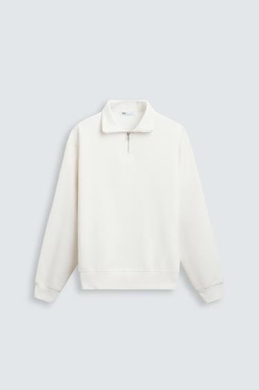 Zara BASIC QUARTER ZIP SWEATSHIRT - Oyster-white