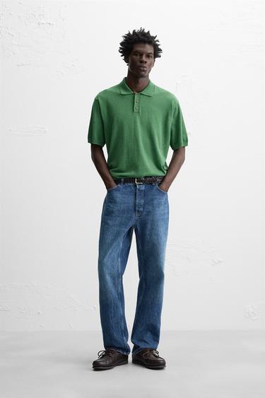Zara WASHED COTTON KNIT POLO SHIRT - Green - Image 0