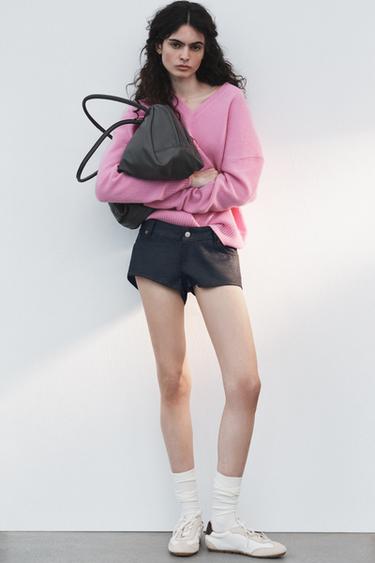 SHORTS MINI DENIM TRF TIRO ALTO - Chocolate de Zara