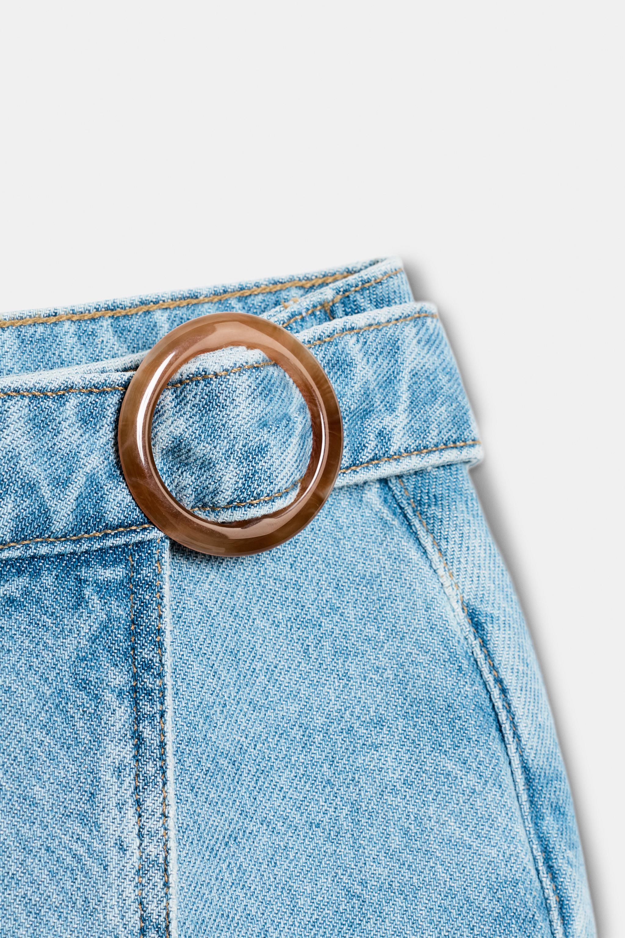 Zara Z1975 TOKALI KRUVAZE DENİM ŞORT ETEK görsel 8