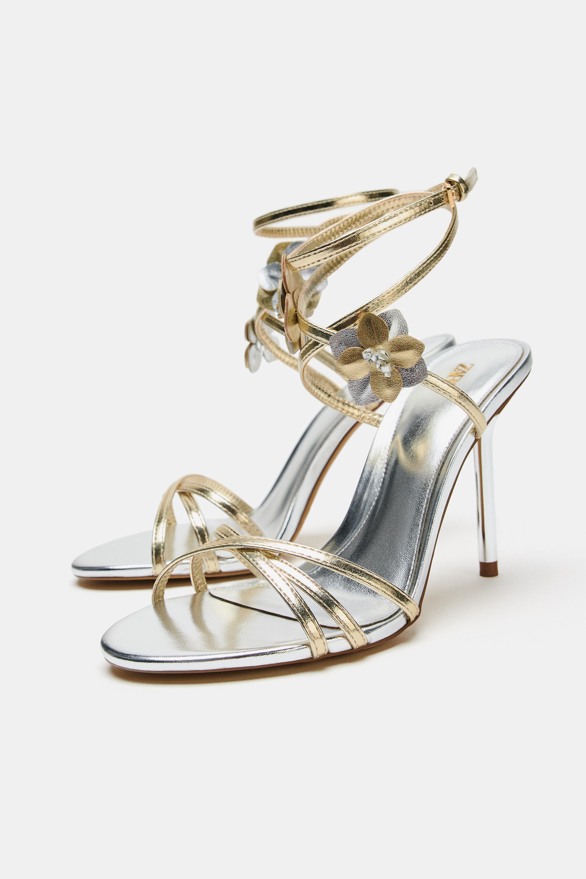METALLIC HEELED SANDALS WITH APPLIQUES