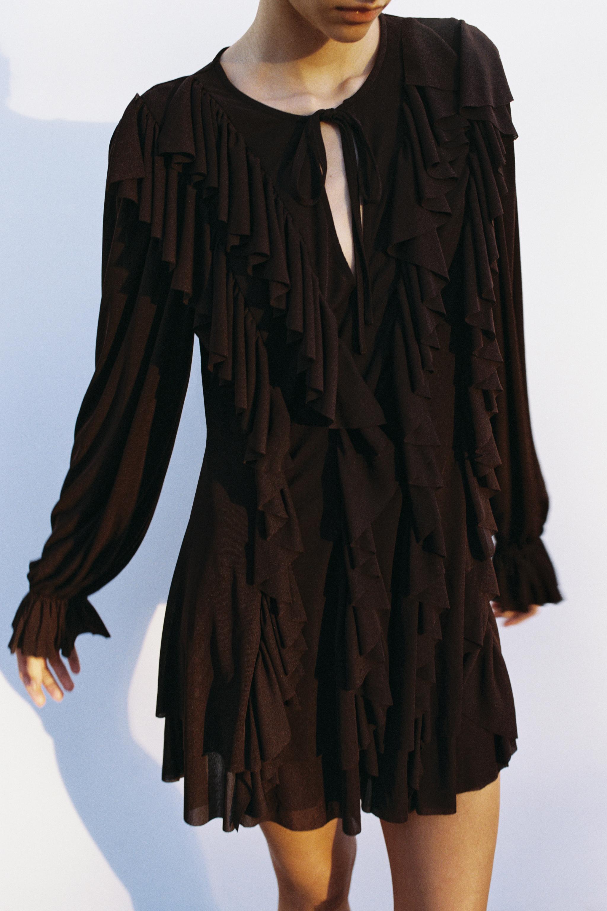 SHORT RUFFLED DRESS - Chocolate | ZARA United States