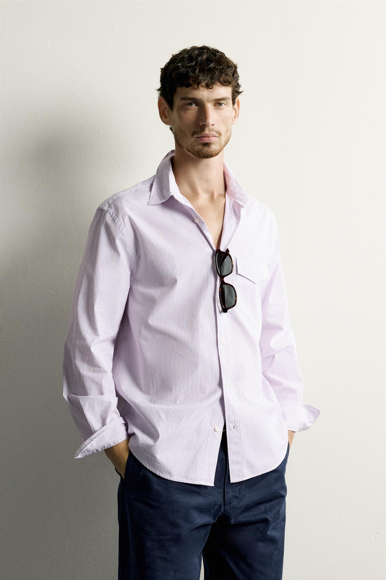 STRIPED REGULAR-FIT SHIRT — Lilac / White