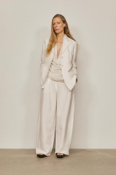 Zara Flowing linen blend blazer - LIMITED EDITION - Oyster-white - Image 0