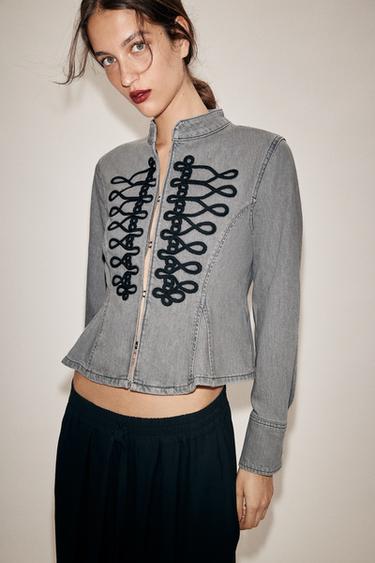 Zara Z1975 PEPLUM JACKET WITH FROG BUTTONS - Gray marl