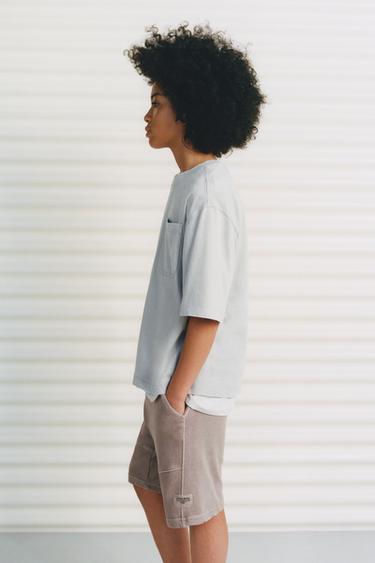 Zara WASHED EFFECT POCKET T-SHIRT - Pearl gray - Image 0