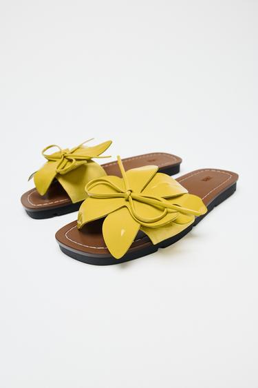 LEATHER FLOWER SANDALS - Lime Green by Zara - Image 3