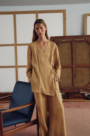 Zara TIE-FRONT WRAP JACKET - Mustard - Image 0