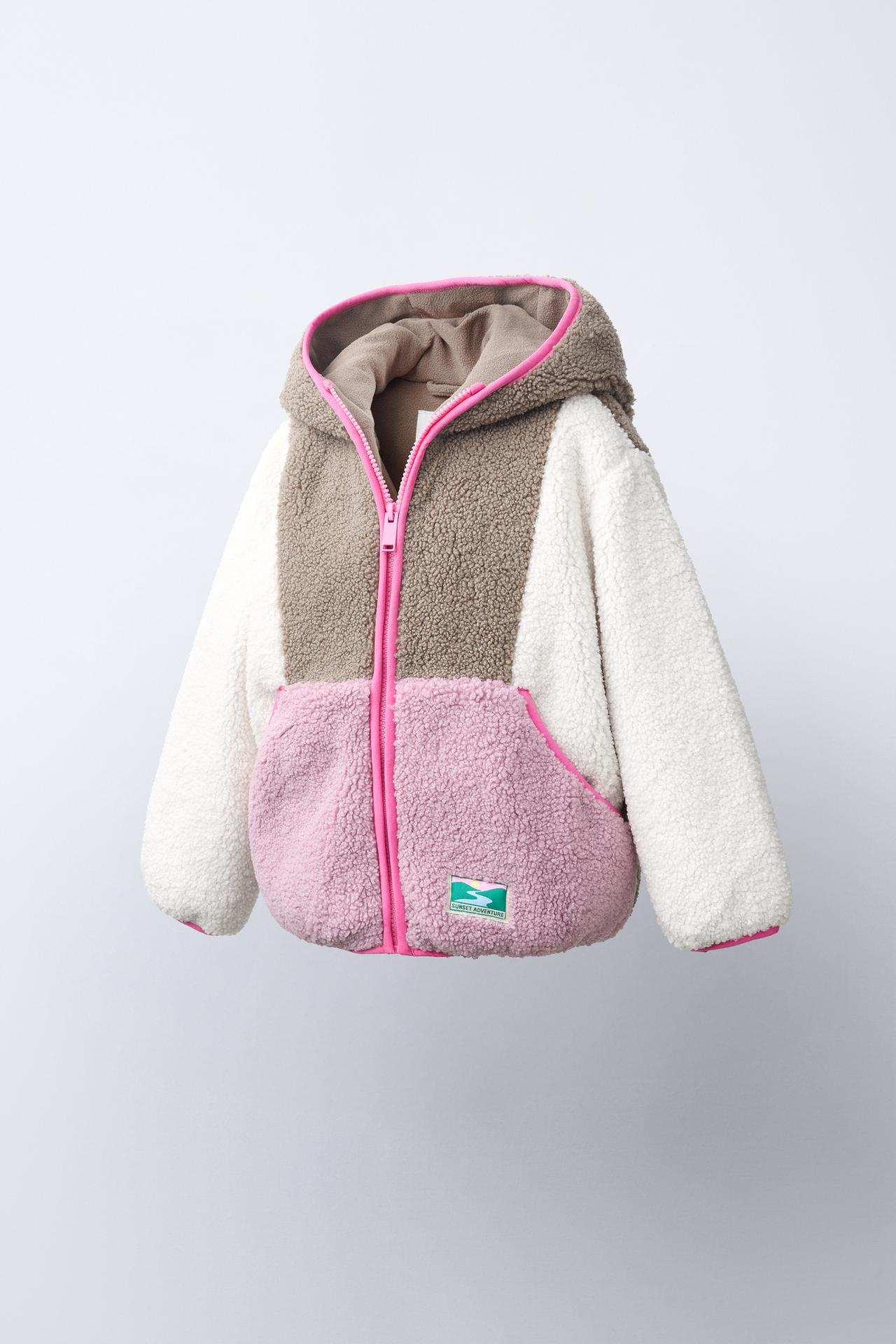 COLOR BLOCK SHERPA JACKET — taupe brown