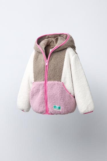 COLOR BLOCK SHERPA JACKET — taupe brown 2
