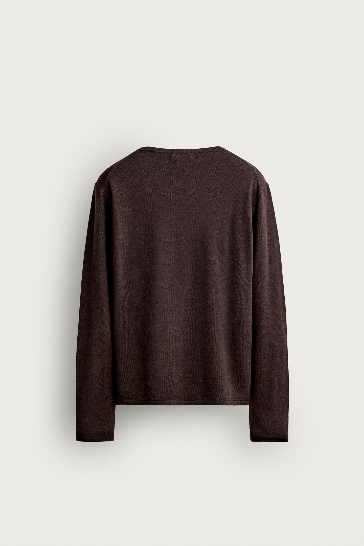 Мужская рубашка Zara Knit Henley, цвет: Коричневый — фото 7