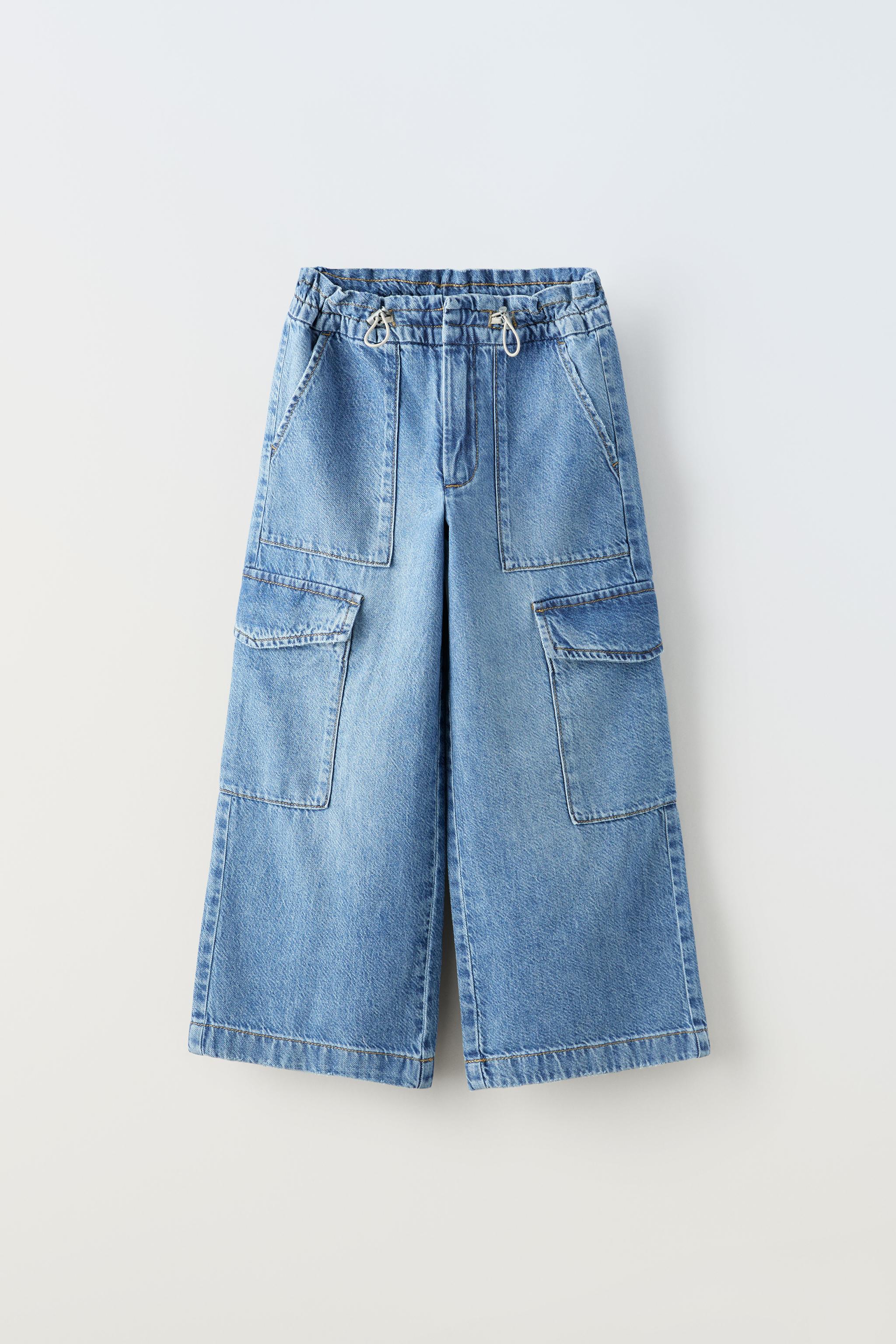 WIDE LEG CARGO JEANS - Blue