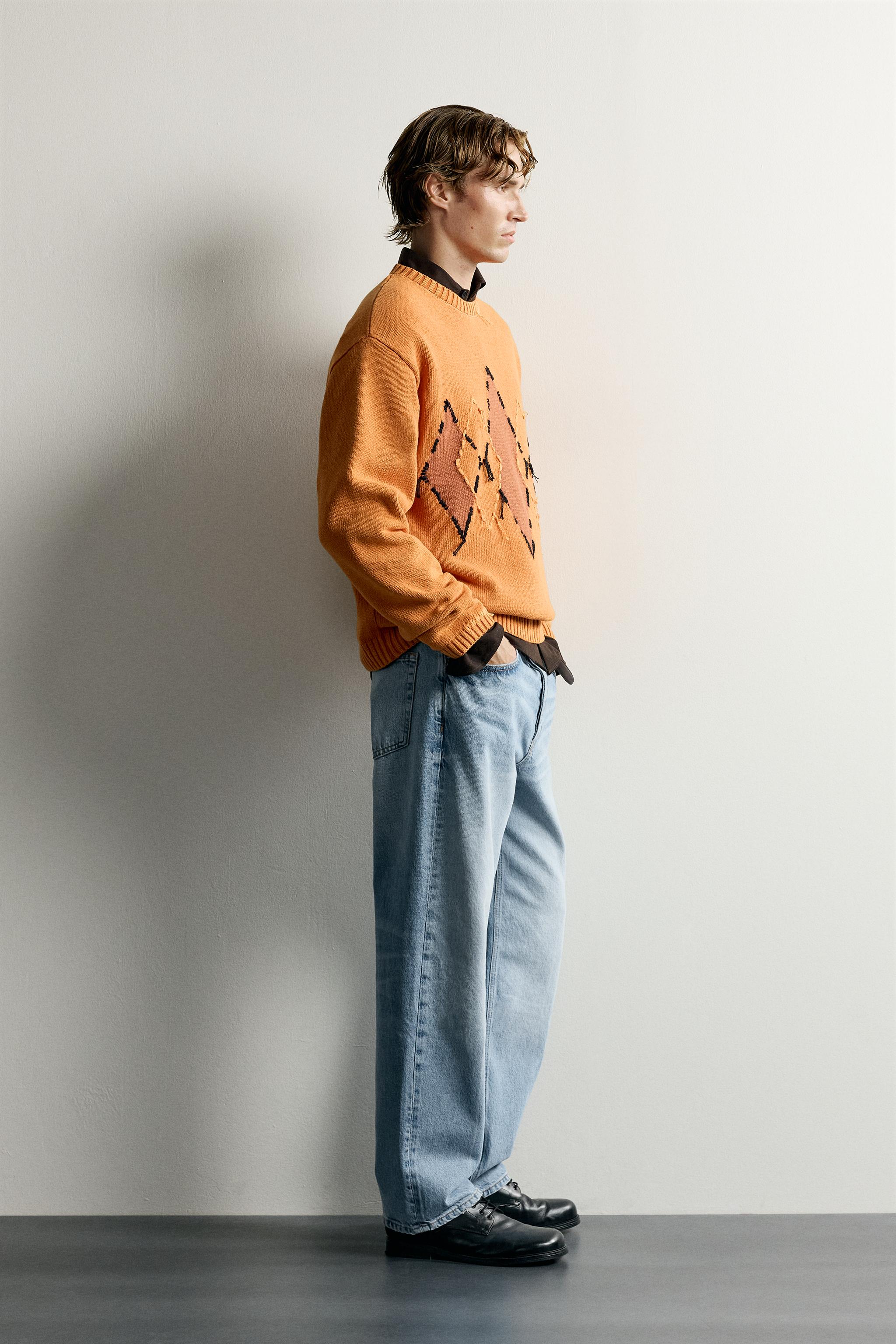 Zara GEOMETRİK JAKARLI KUMAŞ RELAXED FIT SÜET KAZAK görsel 4