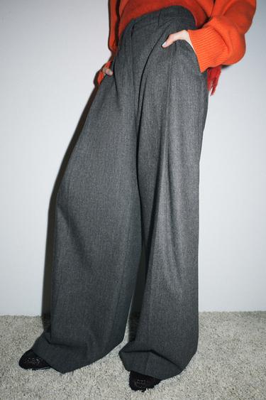 ZW COLLECTION WIDE-LEG DARTED TROUSERS - Grey by Zara - Image 3