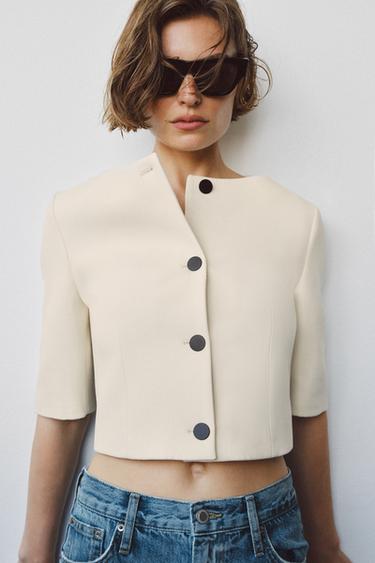 ZW COLLECTION CROPPED JACKET - Beige by Zara
