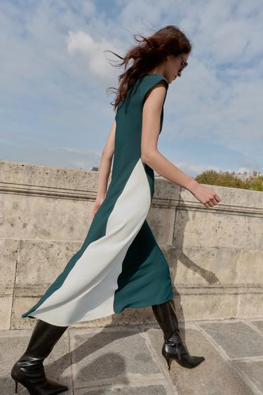 COMBINED MIDI DRESS - Ecru / Blue by Zara - Image 4