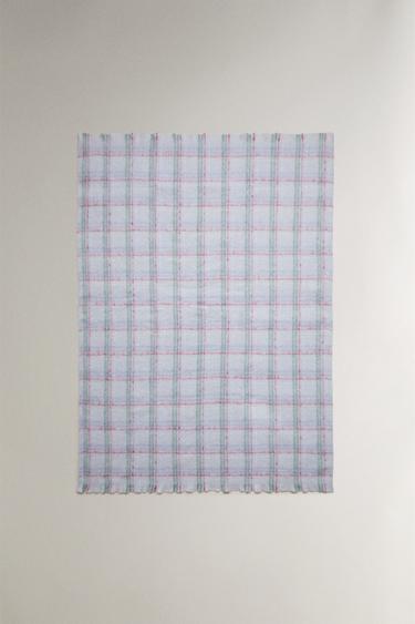 COUVERTURE ENFANT FOURRURE BROSSÉE CARREAUX - Bleu de Zara - Image 0