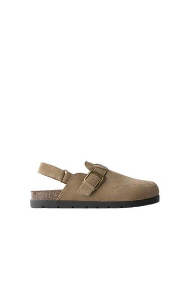 Zara STORIESZ - SPLIT LEATHER CLOGS - Sandy Brown
