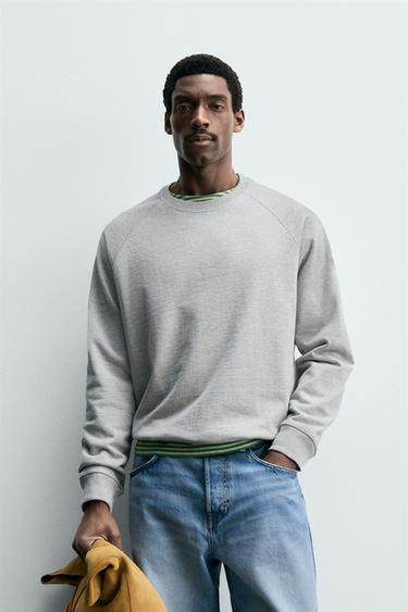 Zaras BASSWEATSHIRT CREWNECK UTVÄTTAD - Gråmelerad grå