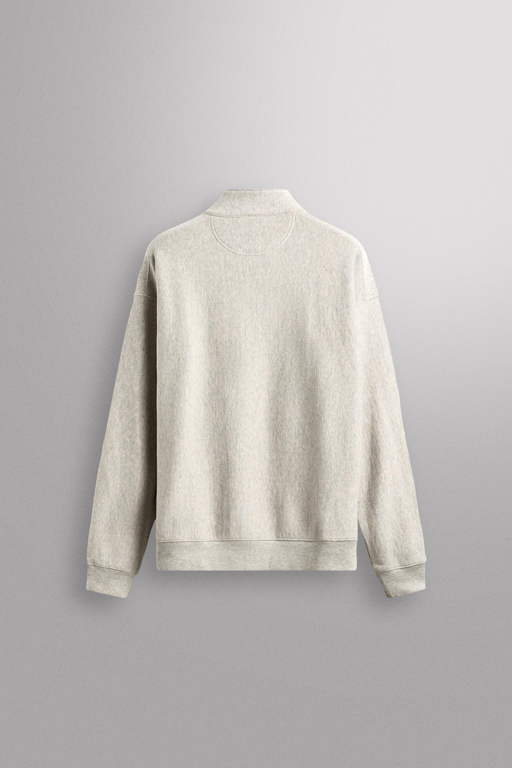 わ QUARTER-ZIP SWEATSHIRT WITH POCKETS - Gray marl | ZARA
